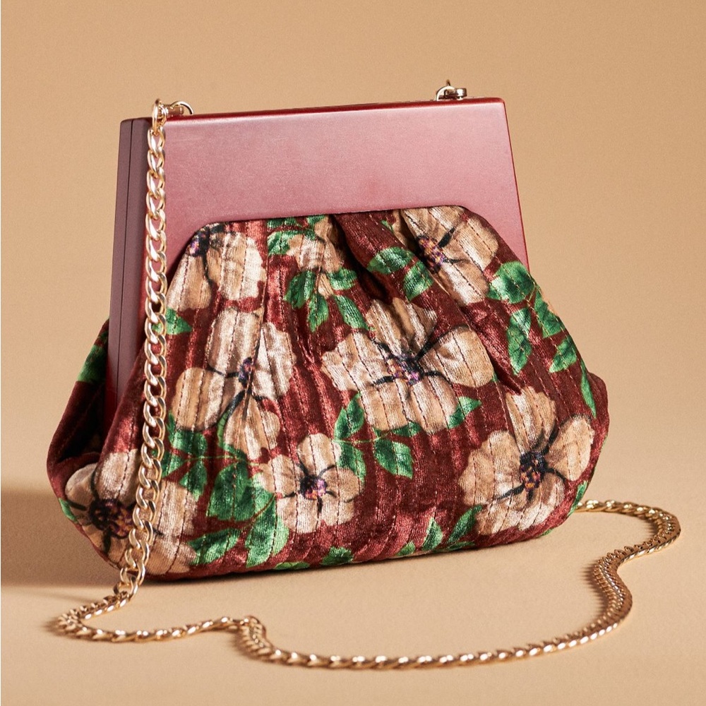 NWT Anthropologie Pleated Velvet Clutch